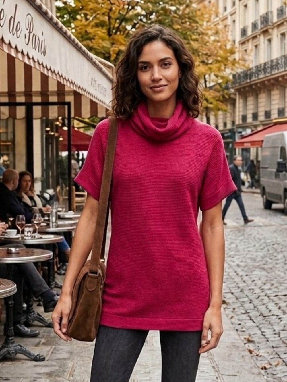 Tommy Hilfiger Women's Quiet Lux Raspberry Soft 100% Wool Cowl Neck Tunic Size M